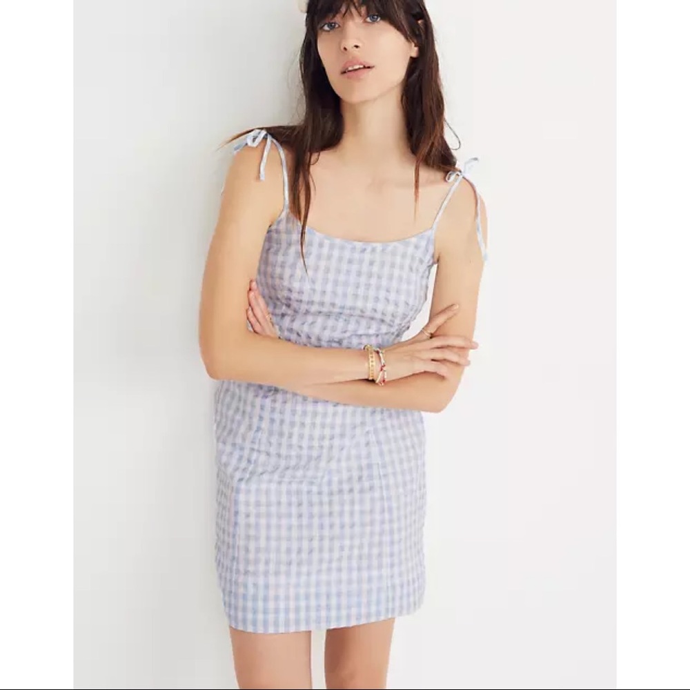 Madewell Checkered Mini Dress in Blue and White
